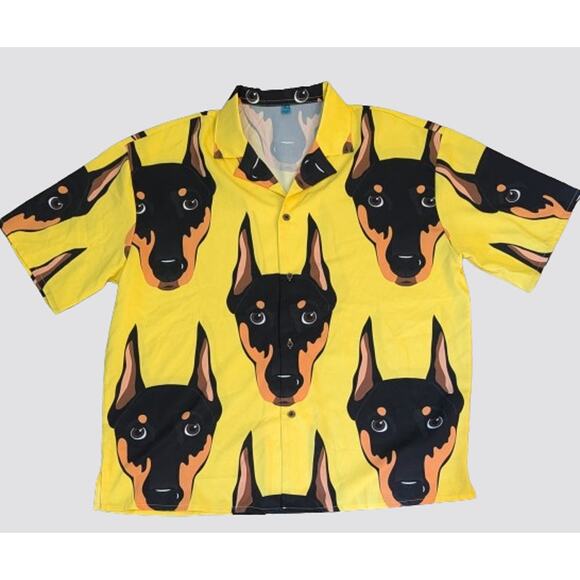 Rare Dobermann Pinscher Dog Graphic Hawaiian Camp Shirt Size XL *** Great Gift! - Picture 1 of 5